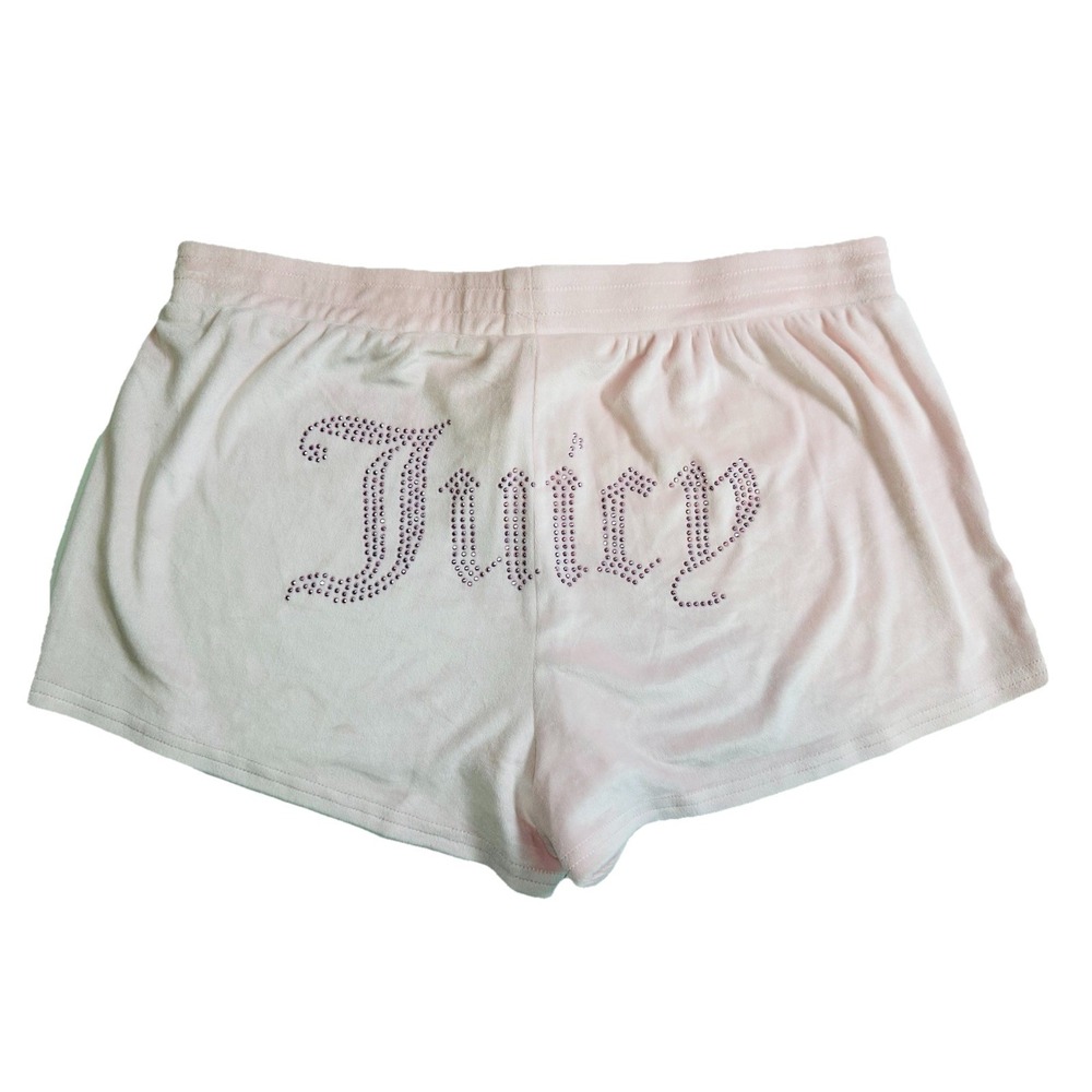 JUICY Women's LARGE Light Pink Velour Lounge Shorts Bling Rhinestone Pull On Y2K